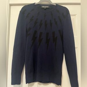 Neil Barrett Navy and Black Logo Crewneck